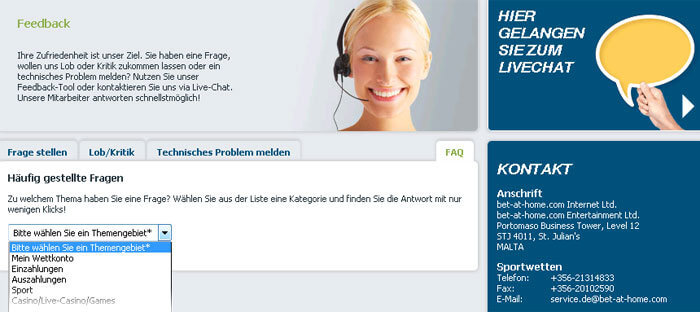 Kontaktmöglichkeiten des Bet-at-home Kundenservice Bet-at-home Kundenservice
