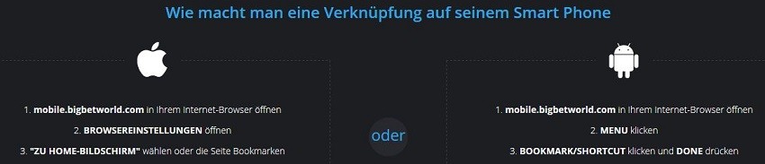 BigBetworld-Smartphone-Verknüpfung
