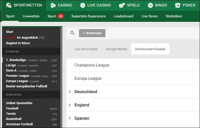 die Wettseite von Unibet Unibet Wettseite mit Sportwetten Angebot