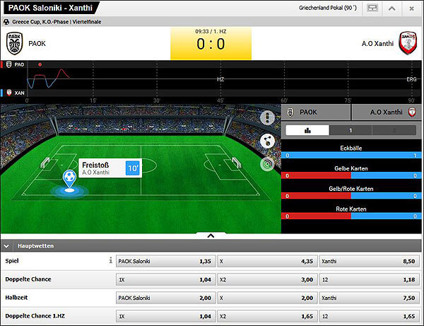 die Live Wetten Konsole beim Wettanbieter Interwetten Interwetten Live Wetten