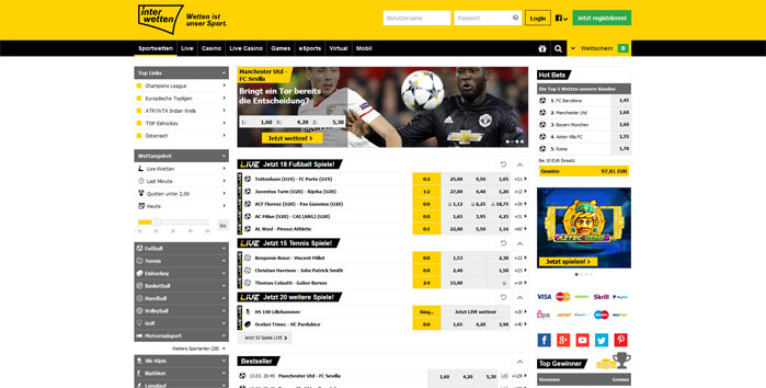 die aktuelle Wettseite von Interwetten Interwetten Wettseite