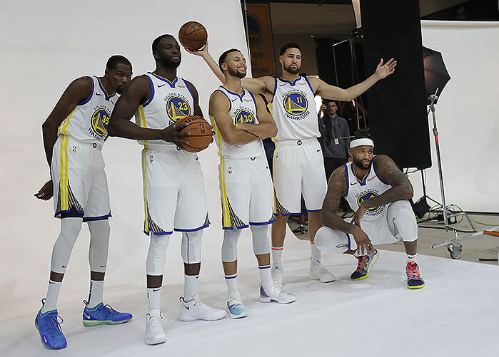 Die fünf All-Stars der Golden State Warriors (© Jeff Chiu / AP / picturedesk.com) Golden State Warriors 2018/2019 (© Jeff Chiu / AP / picturedesk.com)
