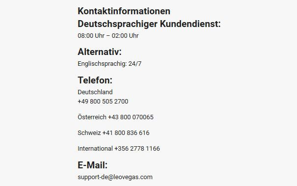 LeoVegas Kundendienst