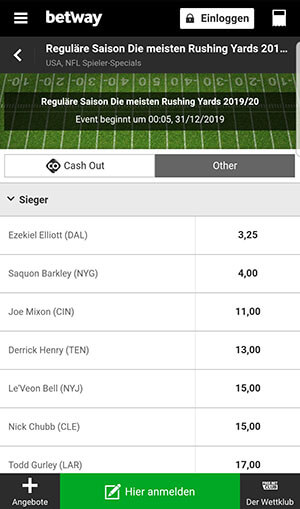 NFL Regular Season Quoten Betway