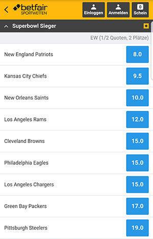 Super Bowl Quoten Betfair