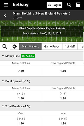 Dolphins vs Patriots Quoten Betway