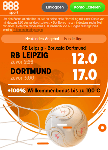 888Sport Quotenboost zu Leipzig - Dortmund