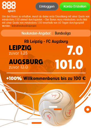 888Sport Quotenboost zu Leipzig - Augsburg