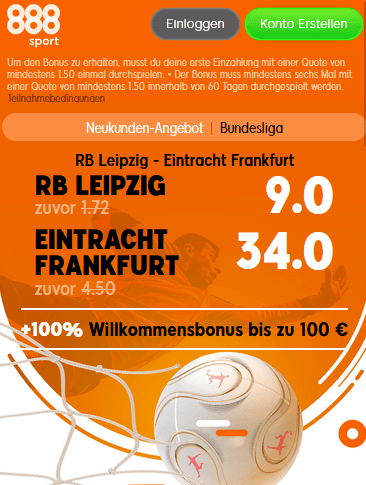 888Sport Quotenboost zu Leipzig - Frankfurt