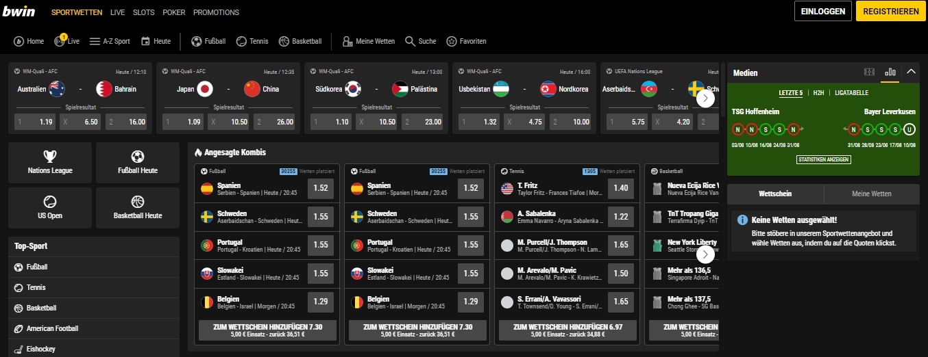 Bwin Sportwetten Webseite