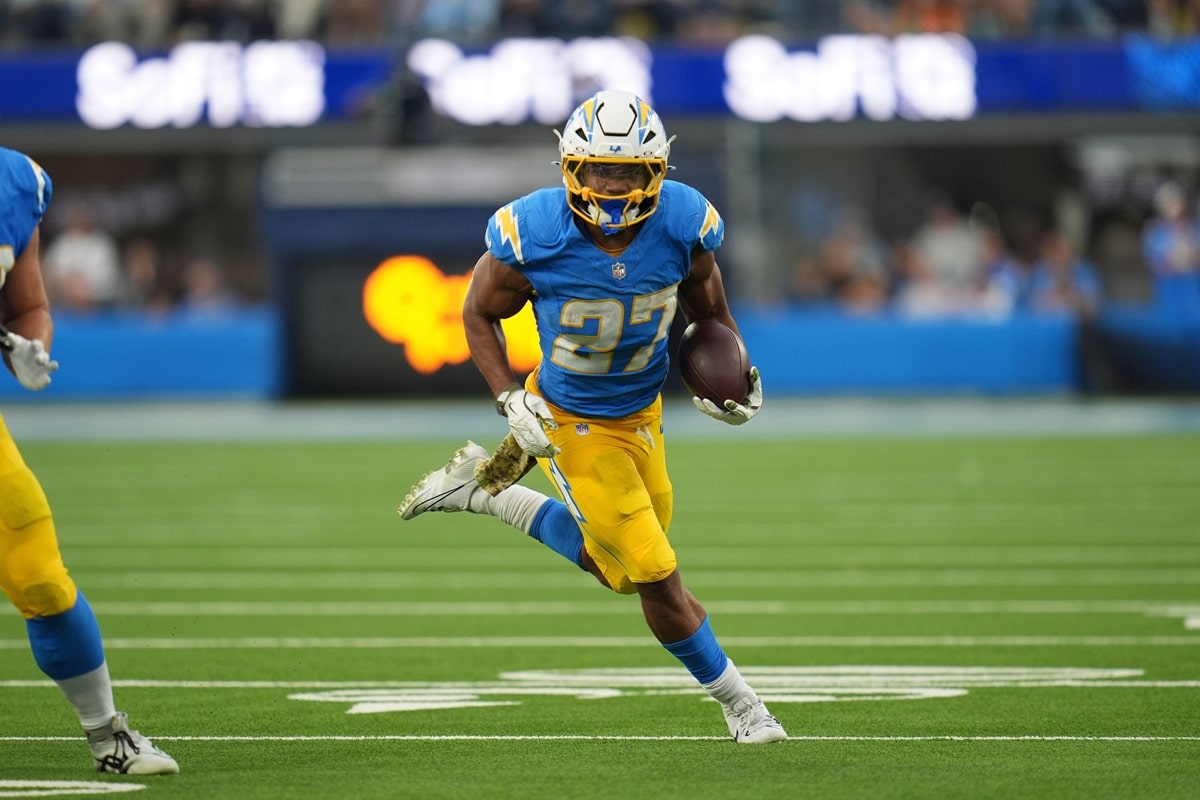 Chargers Bengals Tipp Bild zeigt Spieler J. K. Dobbins © Associated Press / Alamy Stock Photo