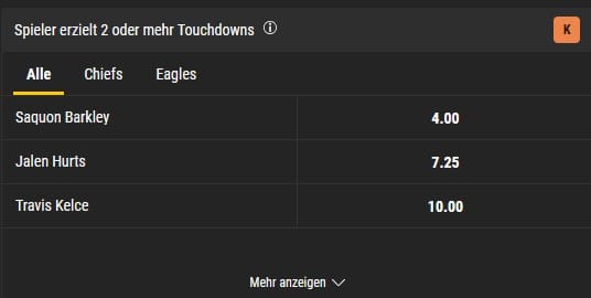 Super Bowl Wettquoten Spieler