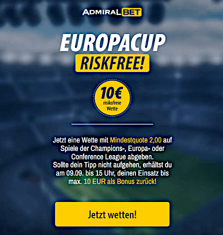 10 Euro risikofrei bei AdmiralBet