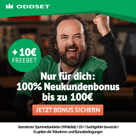 Oddset Neukunden Bonus plus 10€ Exklusiv-Freebet Werbegrafik